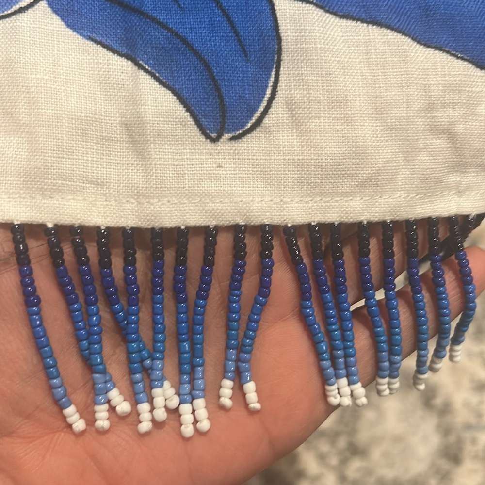 FARM Rio White Maxi Dress w/Bold Blue Floral Print Medium Like NEW! 100% Linen. - Picture 8 of 15